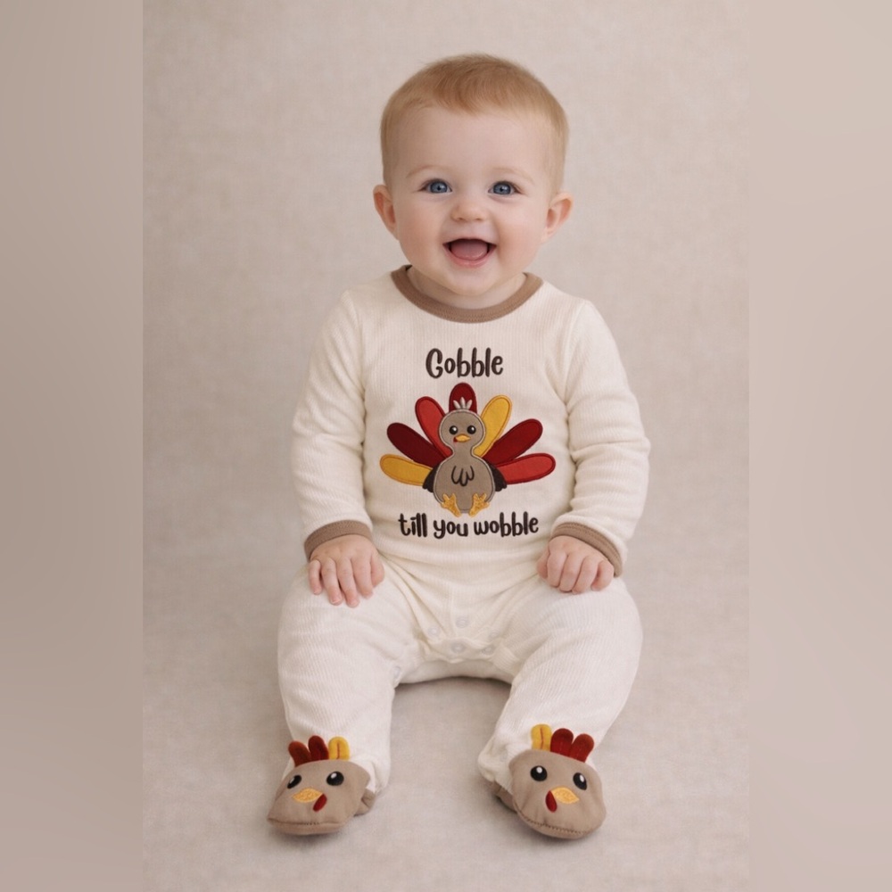 New with Tags! Baby Starters Cream Gobble Turkey Footie